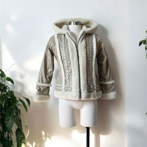 Vintage Tan Cream Hooded Faux Fur Coat Peacoat Small Penny Lane Princess